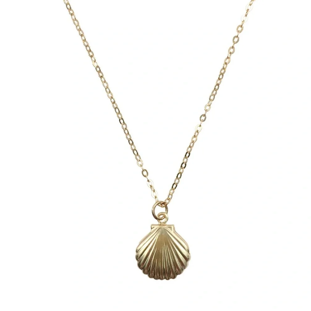 14k Yellow Gold Filled Tiny Dainty Sea Shell Charm Necklace - Picture 3 of 8